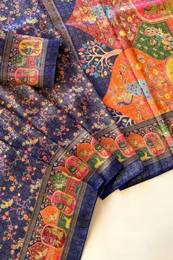 Blue Color Jari &Jaqurad weaving Work Silk Blend Saree