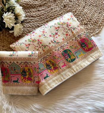 Off White Color Jari &Jaqurad weaving Work Silk Blend Saree 1