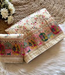 Off White Color Jari &Jaqurad weaving Work Silk Blend Saree