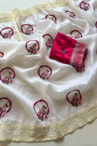 White Color Partywear Crush Georgette Chiffon Saree