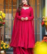 Red fuax blooming  party wear embroidery  suit set