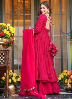 PINK fuax blooming  party wear embroidery  suit set 2