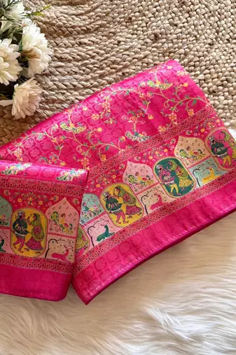 Pink Color Jari &Jaqurad weaving Work Silk Blend Saree