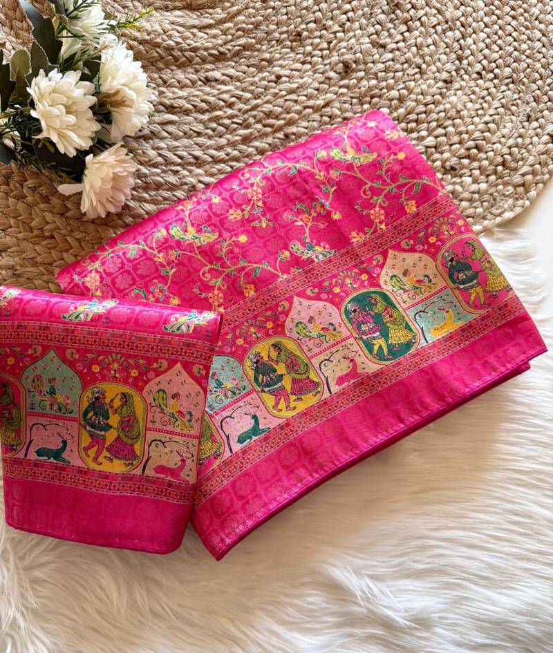 Pink Color Jari &Jaqurad weaving Work Silk Blend Saree