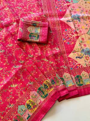 Pink Color Jari &Jaqurad weaving Work Silk Blend Saree 2