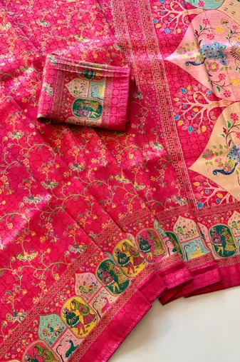 Pink Color Jari &Jaqurad weaving Work Silk Blend Saree