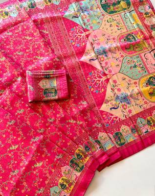 Pink Color Jari &Jaqurad weaving Work Silk Blend Saree 3