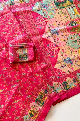 Pink Color Jari &Jaqurad weaving Work Silk Blend Saree