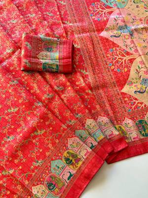 Red Color Jari &Jaqurad weaving Work Silk Blend Saree 2