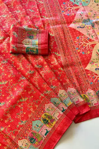 Red Color Jari &Jaqurad weaving Work Silk Blend Saree