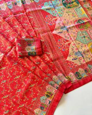 Red Color Jari &Jaqurad weaving Work Silk Blend Saree 3