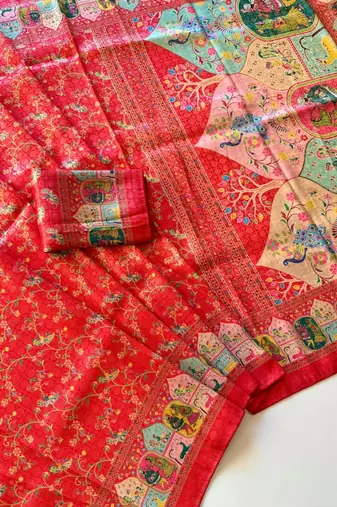 Red Color Jari &Jaqurad weaving Work Silk Blend Saree
