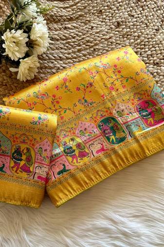 yellow Color Jari &Jaqurad weaving Work Silk Blend Saree