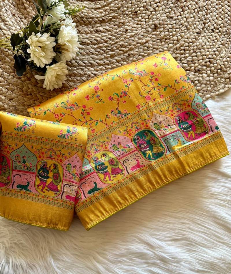 yellow Color Jari &Jaqurad weaving Work Silk Blend Saree