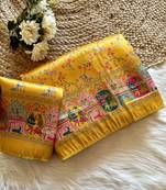 yellow Color Jari &Jaqurad weaving Work Silk Blend Saree