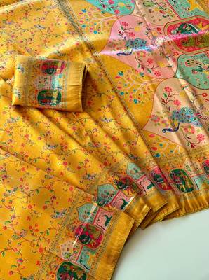yellow Color Jari &Jaqurad weaving Work Silk Blend Saree 3