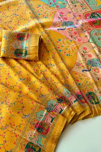 yellow Color Jari &Jaqurad weaving Work Silk Blend Saree