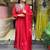 Women's trending red embroidered kurta set featuring elegant white floral neckline work