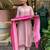 Women pink straight kurta with pants & leheriya dupatta