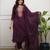 Women wine embroidered kurta set with dupatta