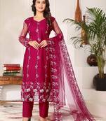Rani pink  kurta pant set with floral embroidery