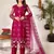 Rani pink  kurta pant set with floral embroidery