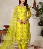 Women lime green embroidered kurta set with dupatta