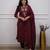 Women maroon embroidered kurta set with dupatta