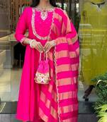 Women rani embroidered anarkali kurta set with dupatta