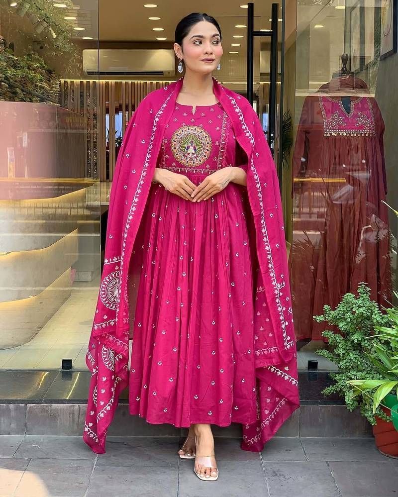 Elegant pink kurta set with embroidered dupatta