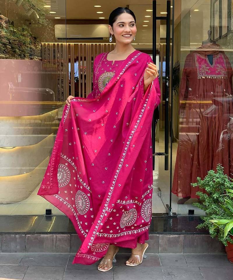 Elegant pink kurta set with embroidered dupatta