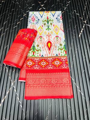 White Color Jaqurad Jari Weveing Work Dola Lichi Silk Saree 1