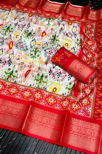 White Color Jaqurad Jari Weveing Work Dola Lichi Silk Saree