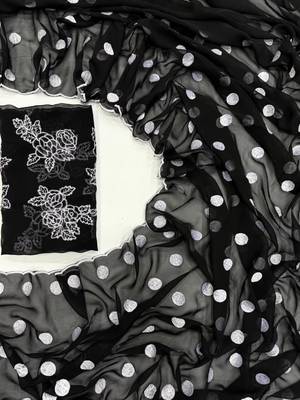 Black Colour Soft Georgette Polka Dot Saree 1