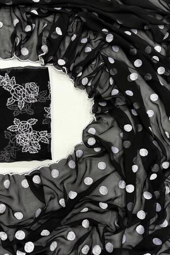 Black Colour Soft Georgette Polka Dot Saree