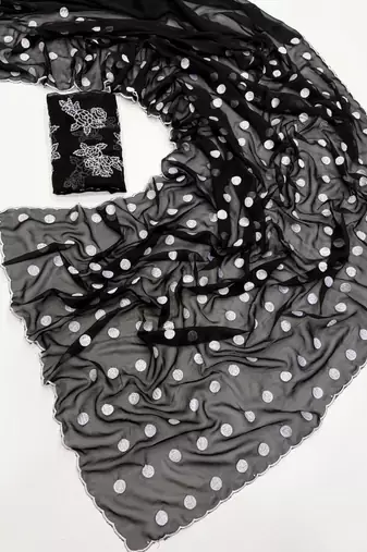 Black Colour Soft Georgette Polka Dot Saree