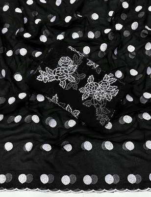 Black Colour Soft Georgette Polka Dot Saree 3