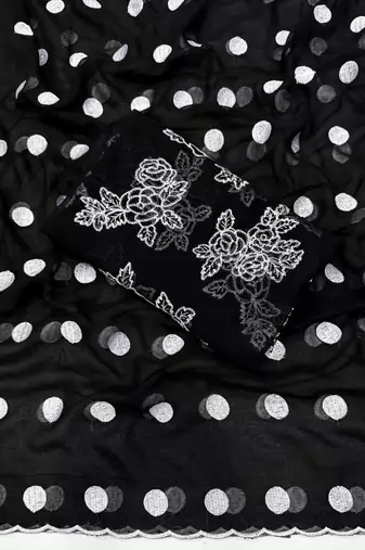 Black Colour Soft Georgette Polka Dot Saree