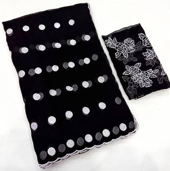 Black Colour Soft Georgette Polka Dot Saree 4