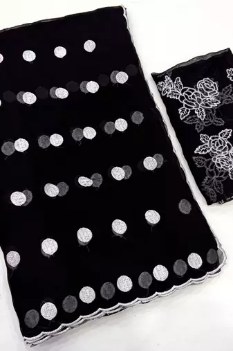 Black Colour Soft Georgette Polka Dot Saree