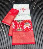 White Color Jaqurad Jari Weveing Work Dola Lichi Silk Blend Saree