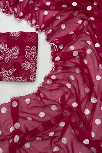 Rani Pink Colour Soft Georgette Polka Dot Saree