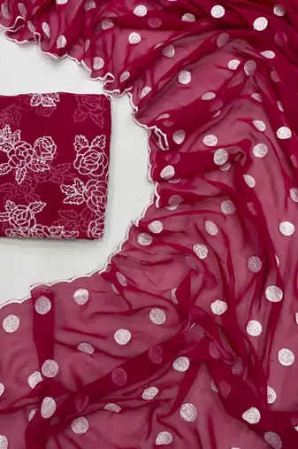 Rani Pink Colour Soft Georgette Polka Dot Saree