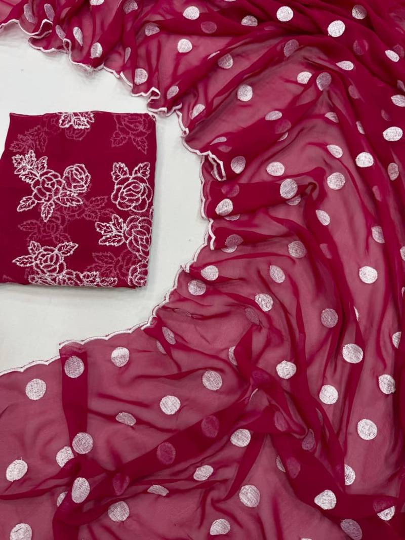 Rani Pink Colour Soft Georgette Polka Dot Saree