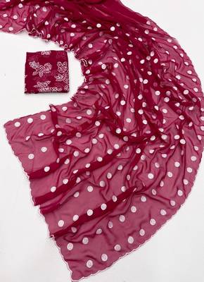 Rani Pink Colour Soft Georgette Polka Dot Saree 2