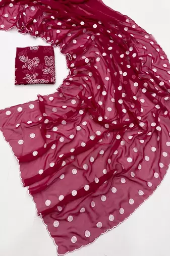 Rani Pink Colour Soft Georgette Polka Dot Saree