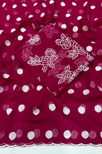 Rani Pink Colour Soft Georgette Polka Dot Saree