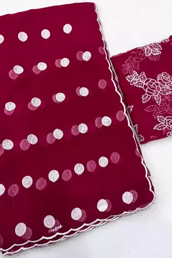 Rani Pink Colour Soft Georgette Polka Dot Saree