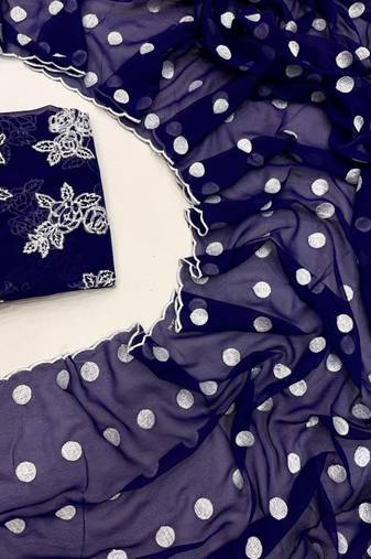 Navy Blue Colour Soft Georgette Polka Dot Saree