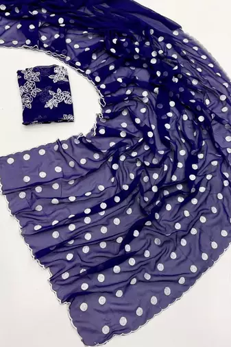 Navy Blue Colour Soft Georgette Polka Dot Saree